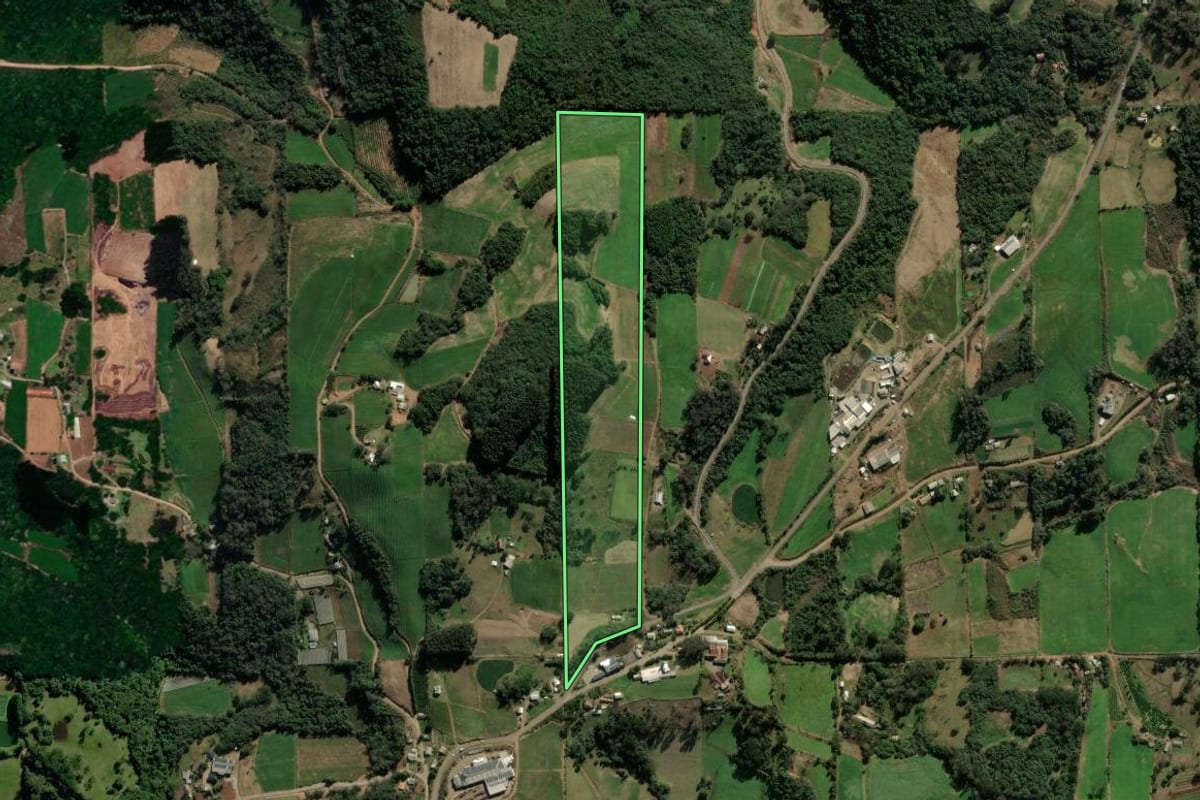 Imagem de satélite do imóvel rural em Cotiporã (RS), com o contorno declarado no CAR desenhado por cima.