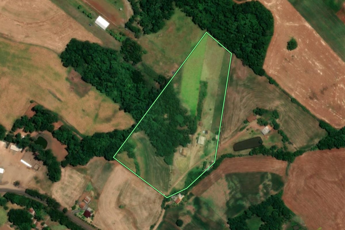 Imagem de satélite do imóvel rural em Crissiumal (RS), com o contorno declarado no CAR desenhado por cima.