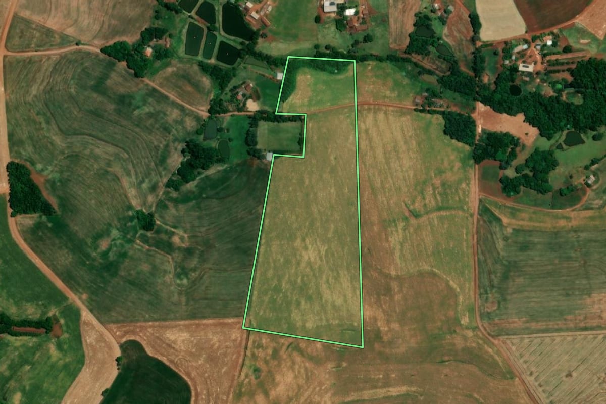 Imagem de satélite do imóvel rural em Crissiumal (RS), com o contorno declarado no CAR desenhado por cima.