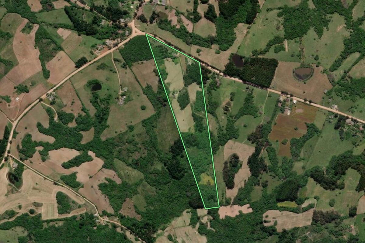 Imagem de satélite do imóvel rural em Cristal (RS), com o contorno declarado no CAR desenhado por cima.
