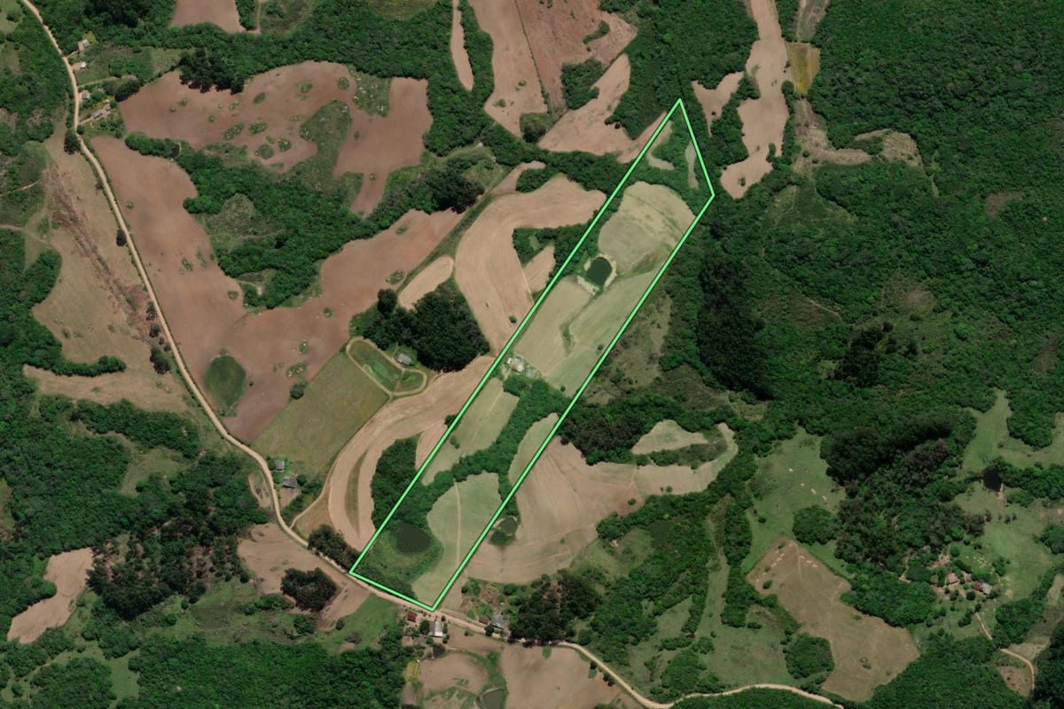 Imagem de satélite do imóvel rural em Cristal (RS), com o contorno declarado no CAR desenhado por cima.
