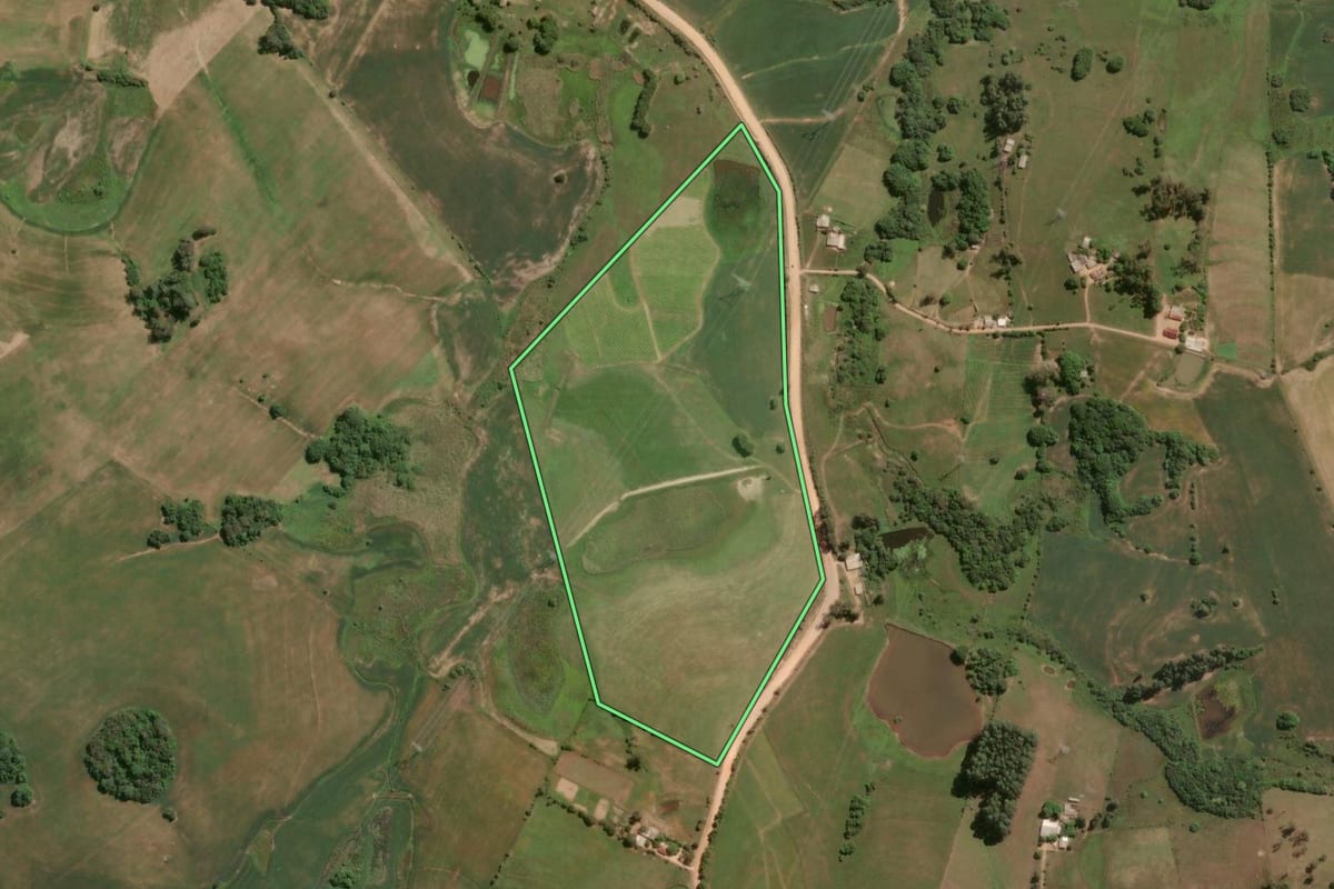 Imagem de satélite do imóvel rural em Cristal (RS), com o contorno declarado no CAR desenhado por cima.