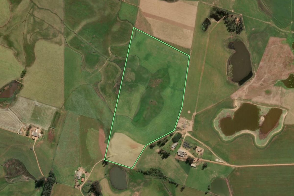Imagem de satélite do imóvel rural em Cristal (RS), com o contorno declarado no CAR desenhado por cima.