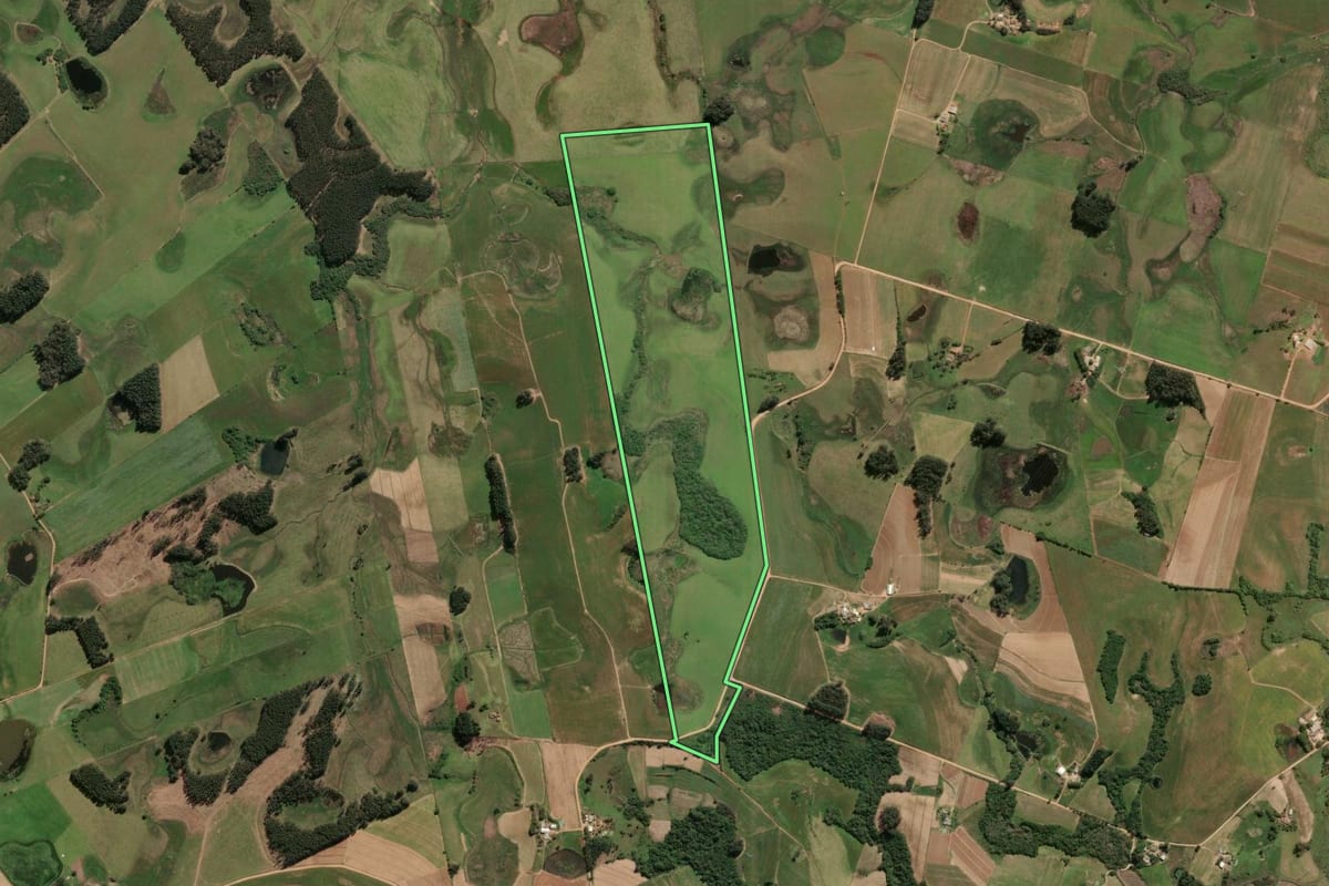 Imagem de satélite do imóvel rural em Cristal (RS), com o contorno declarado no CAR desenhado por cima.