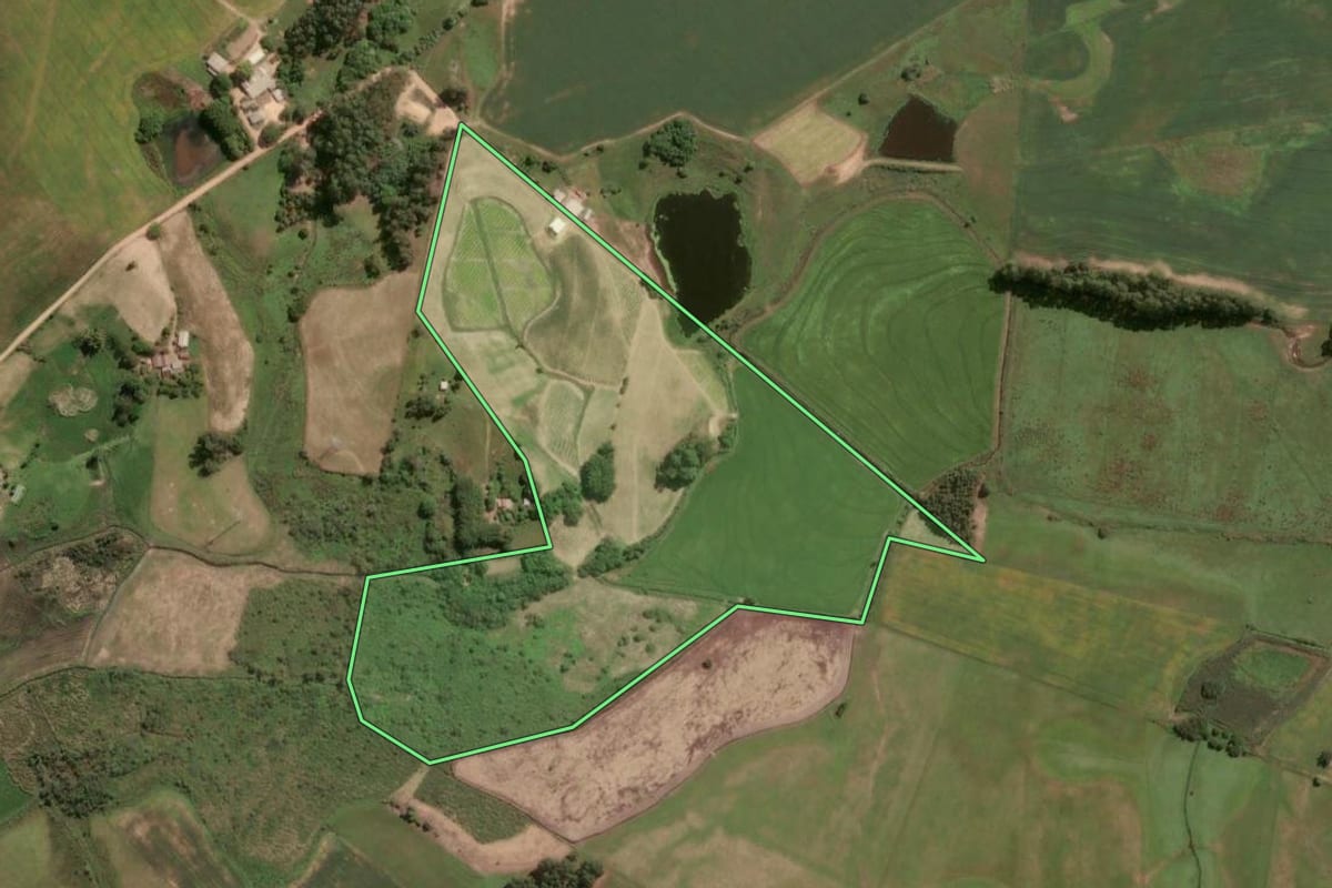 Imagem de satélite do imóvel rural em Cristal (RS), com o contorno declarado no CAR desenhado por cima.