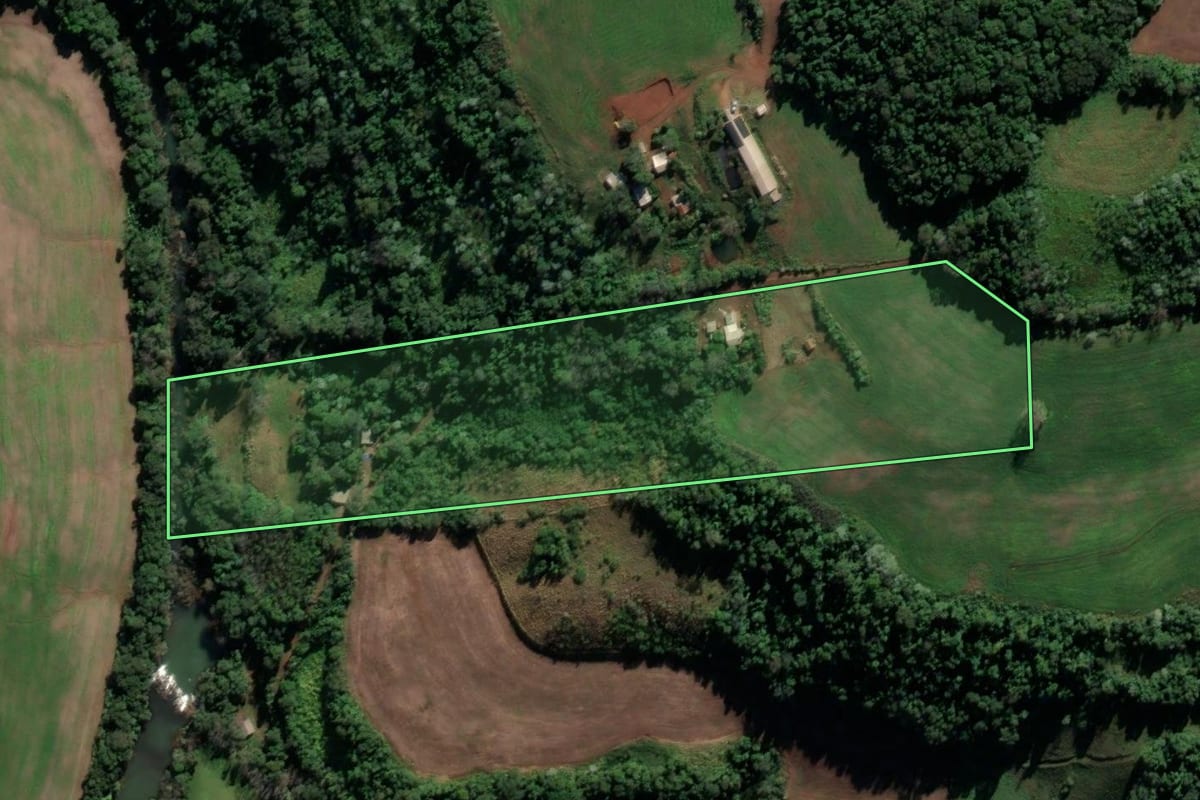 Imagem de satélite do imóvel rural em Cristal do Sul (RS), com o contorno declarado no CAR desenhado por cima.