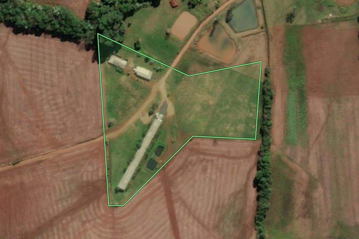 Imagem de satélite do imóvel rural em Cristal do Sul (RS), com o contorno declarado no CAR desenhado por cima.