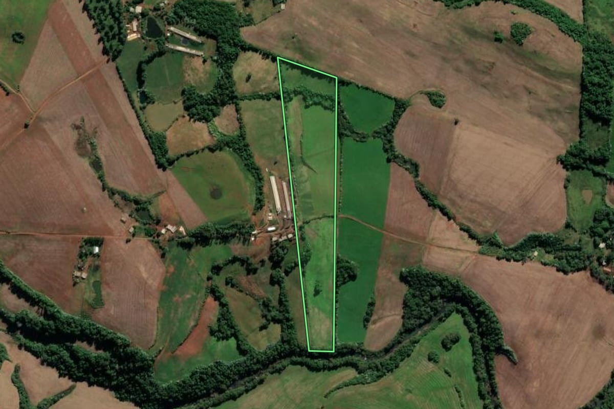 Imagem de satélite do imóvel rural em Cristal do Sul (RS), com o contorno declarado no CAR desenhado por cima.