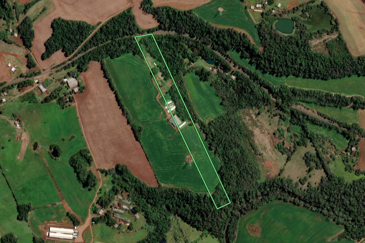 Imagem de satélite do imóvel rural em Cristal do Sul (RS), com o contorno declarado no CAR desenhado por cima.