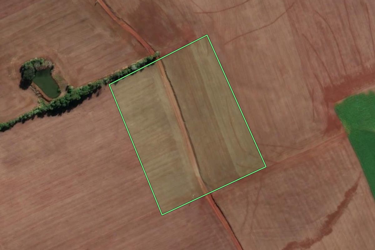 Imagem de satélite do imóvel rural em Cristal do Sul (RS), com o contorno declarado no CAR desenhado por cima.
