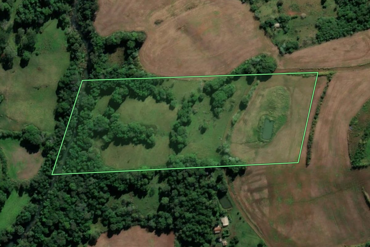 Imagem de satélite do imóvel rural em Cristal do Sul (RS), com o contorno declarado no CAR desenhado por cima.