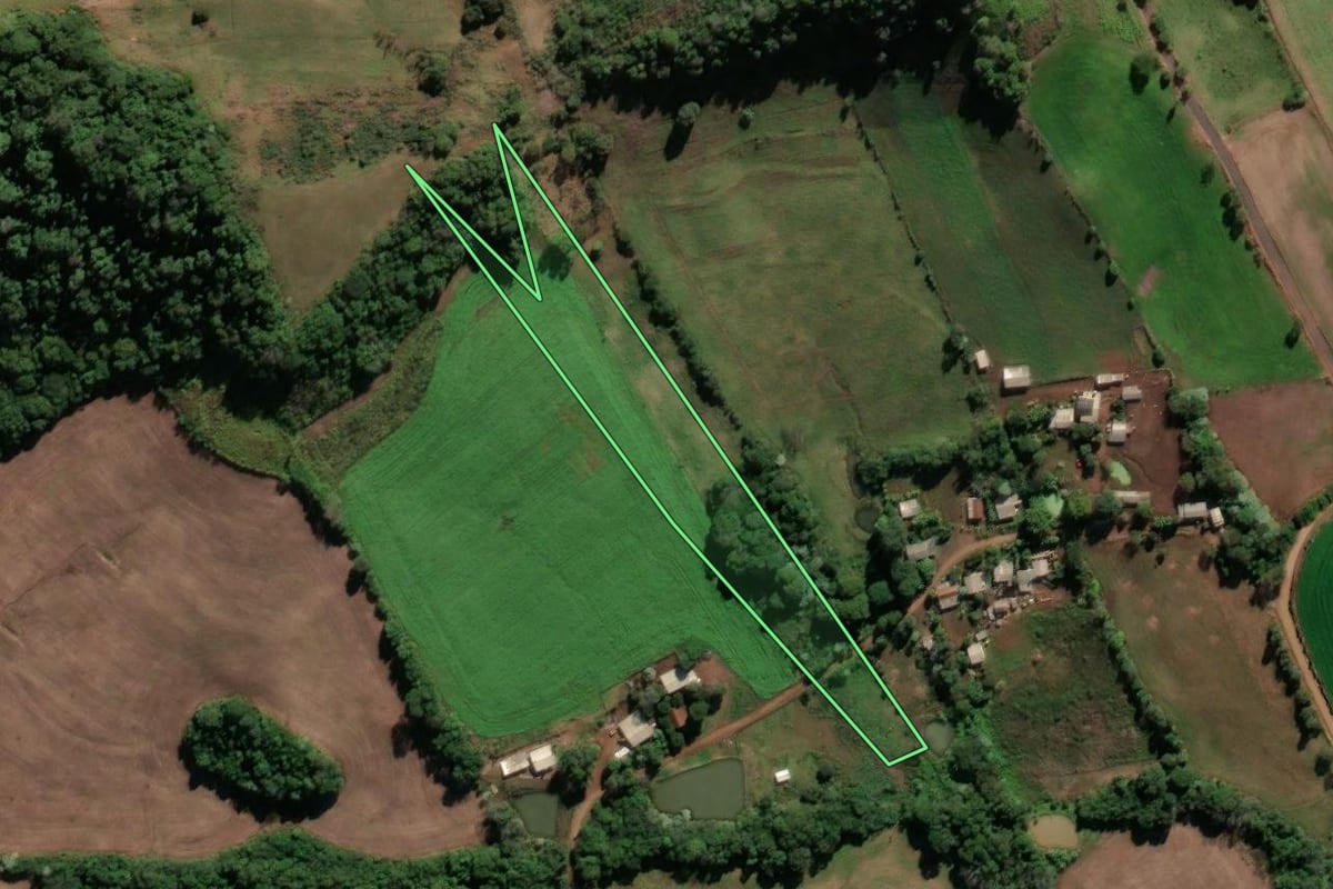 Imagem de satélite do imóvel rural em Cristal do Sul (RS), com o contorno declarado no CAR desenhado por cima.