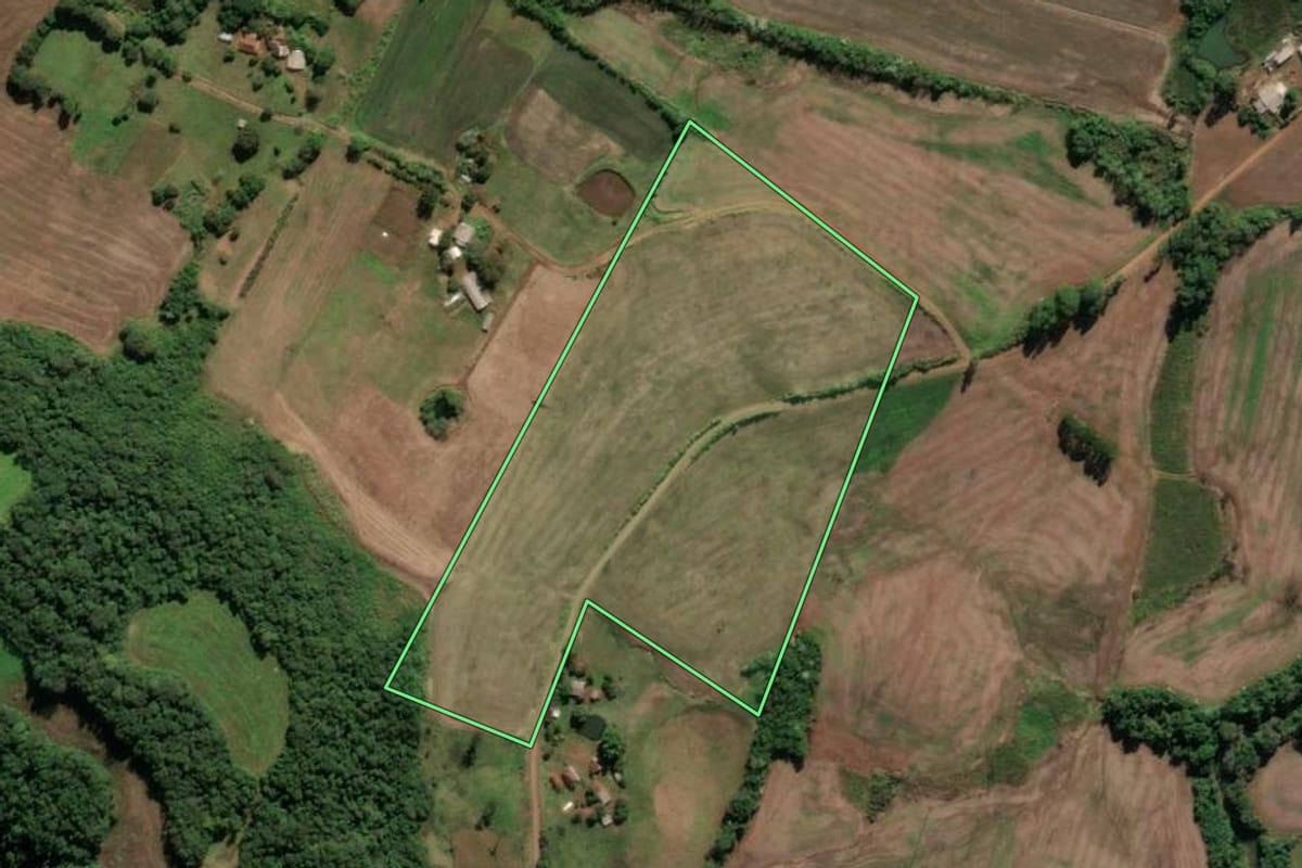 Imagem de satélite do imóvel rural em Cristal do Sul (RS), com o contorno declarado no CAR desenhado por cima.