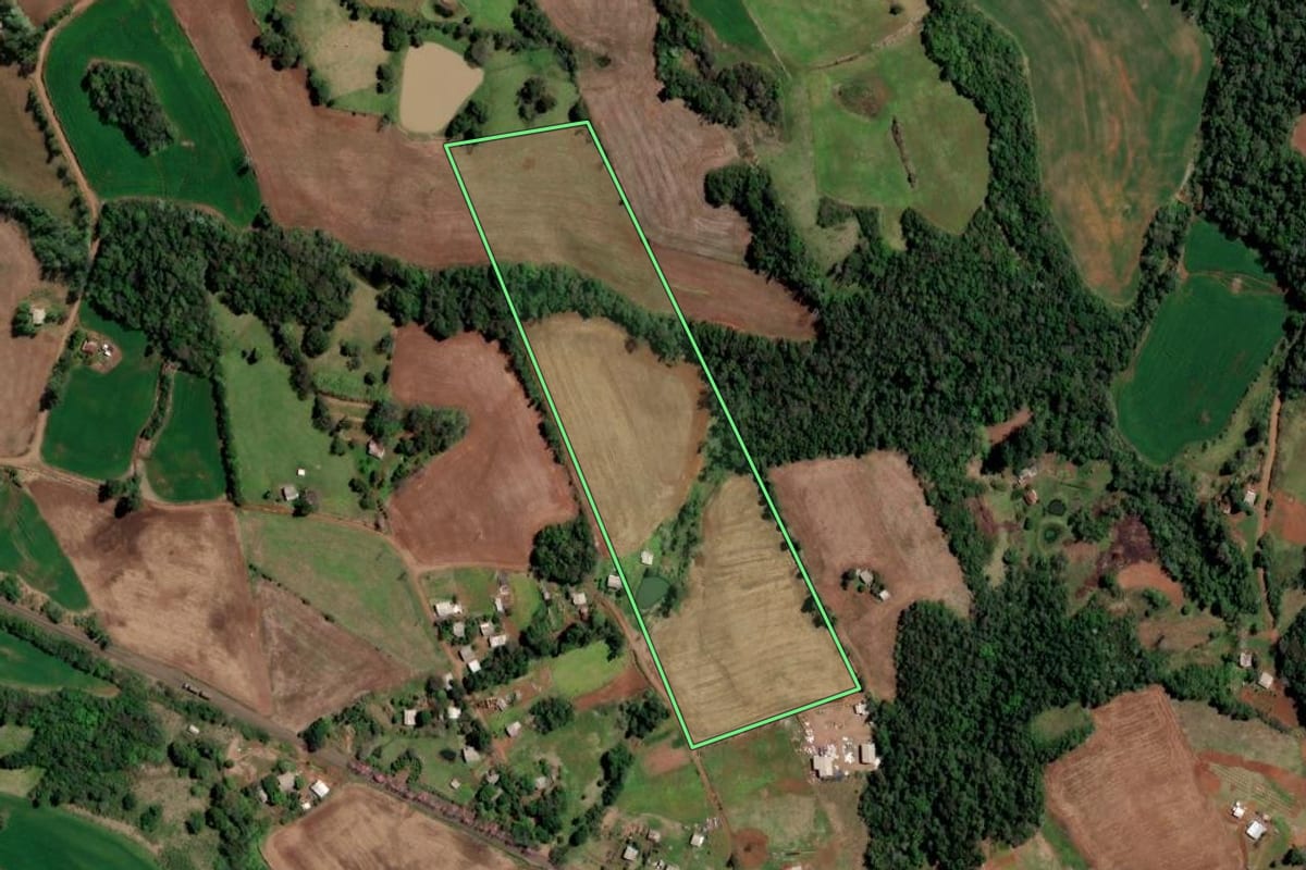 Imagem de satélite do imóvel rural em Cristal do Sul (RS), com o contorno declarado no CAR desenhado por cima.