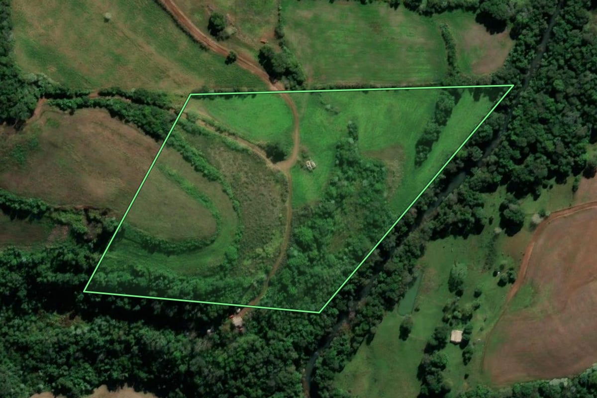 Imagem de satélite do imóvel rural em Cristal do Sul (RS), com o contorno declarado no CAR desenhado por cima.