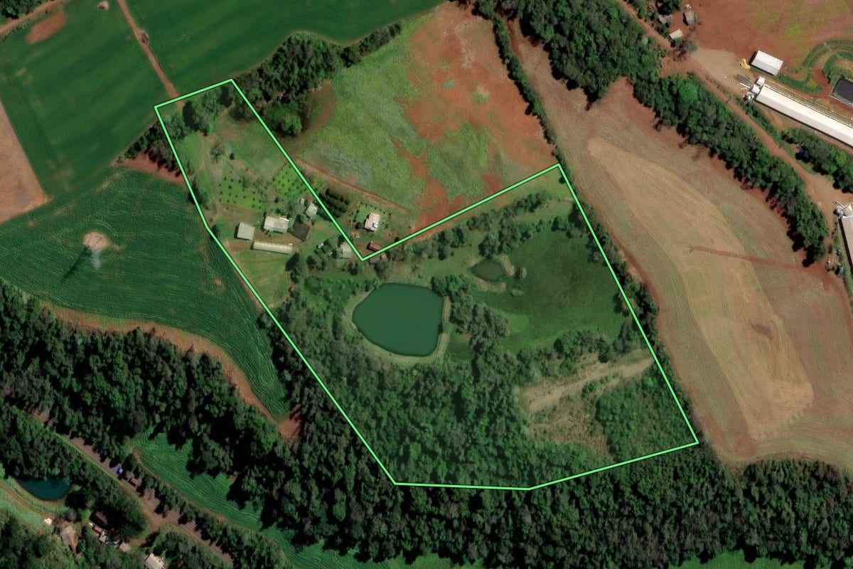 Imagem de satélite do imóvel rural em Cristal do Sul (RS), com o contorno declarado no CAR desenhado por cima.