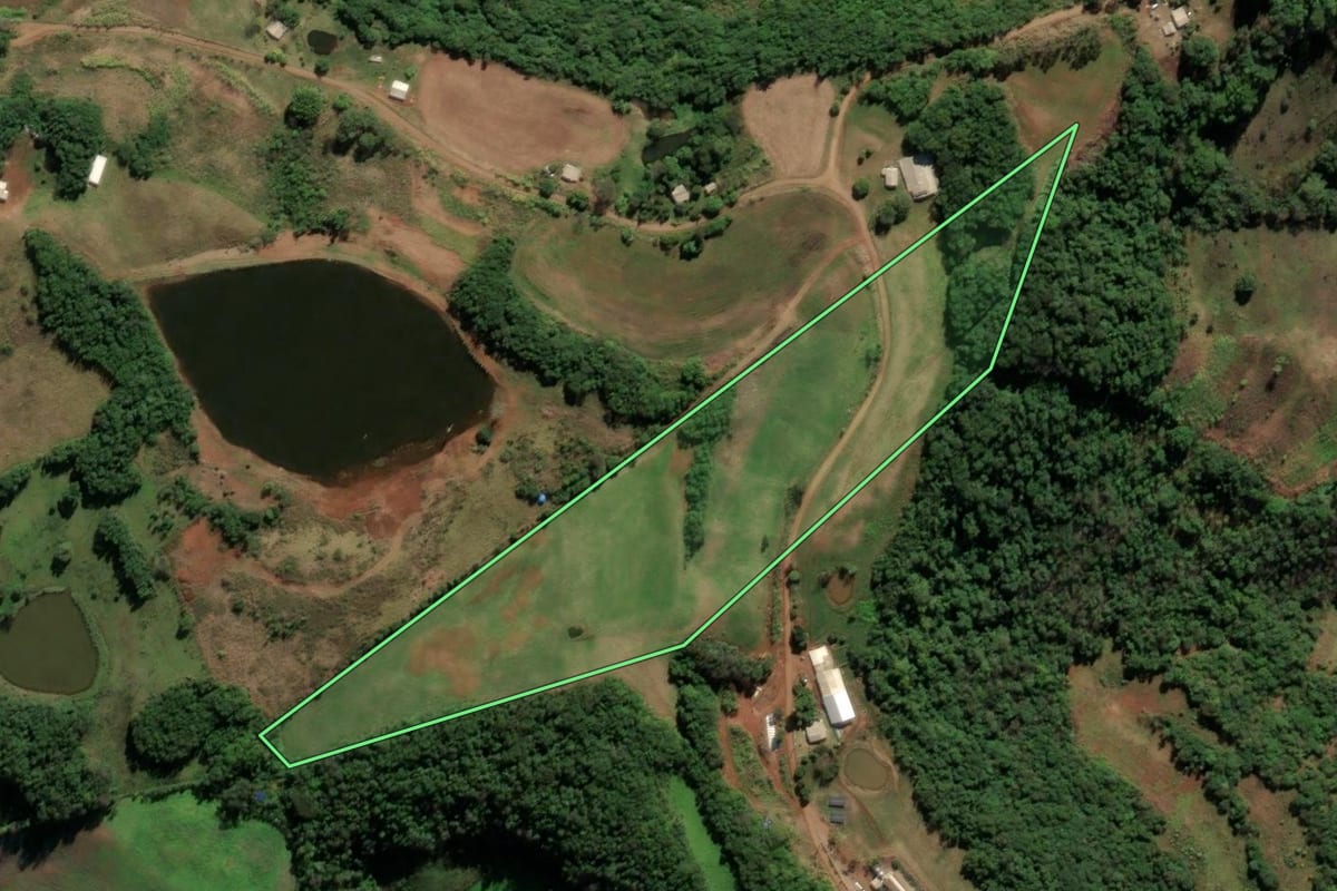 Imagem de satélite do imóvel rural em Cristal do Sul (RS), com o contorno declarado no CAR desenhado por cima.