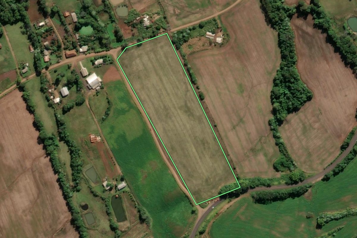 Imagem de satélite do imóvel rural em Cristal do Sul (RS), com o contorno declarado no CAR desenhado por cima.
