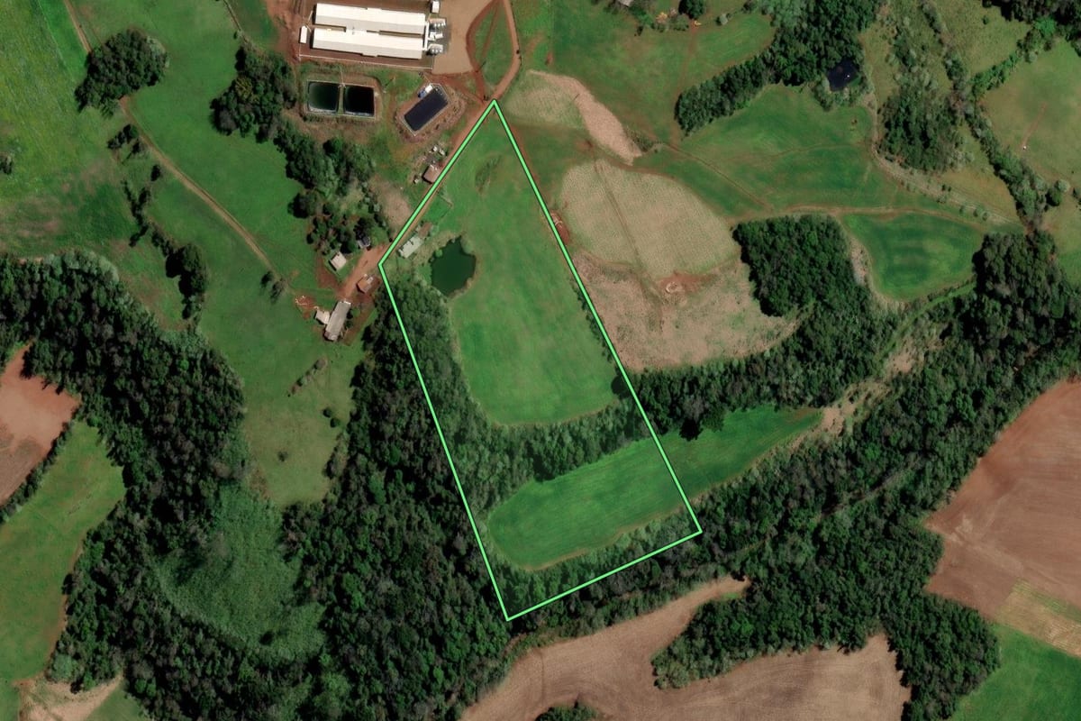 Imagem de satélite do imóvel rural em Cristal do Sul (RS), com o contorno declarado no CAR desenhado por cima.