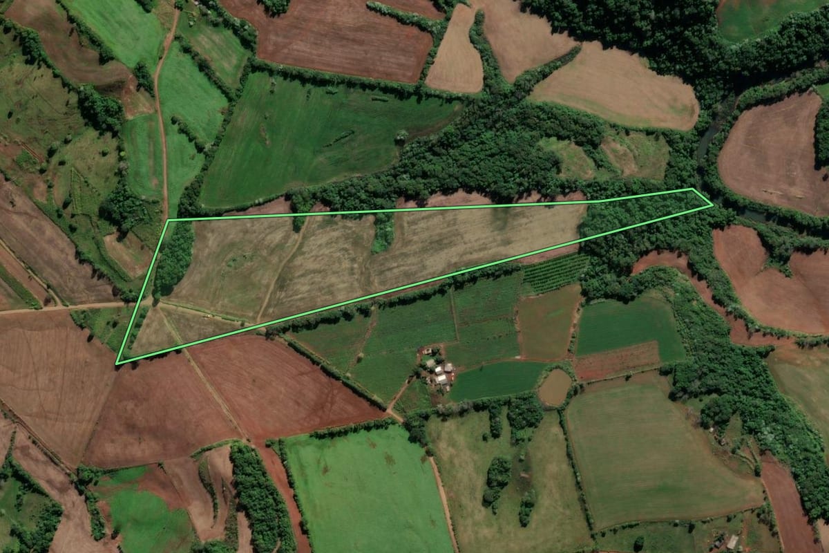 Imagem de satélite do imóvel rural em Cristal do Sul (RS), com o contorno declarado no CAR desenhado por cima.