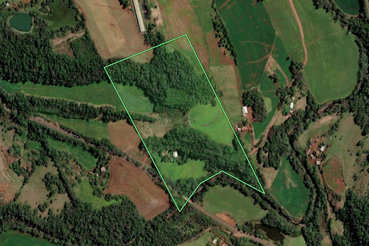 Imagem de satélite do imóvel rural em Cristal do Sul (RS), com o contorno declarado no CAR desenhado por cima.