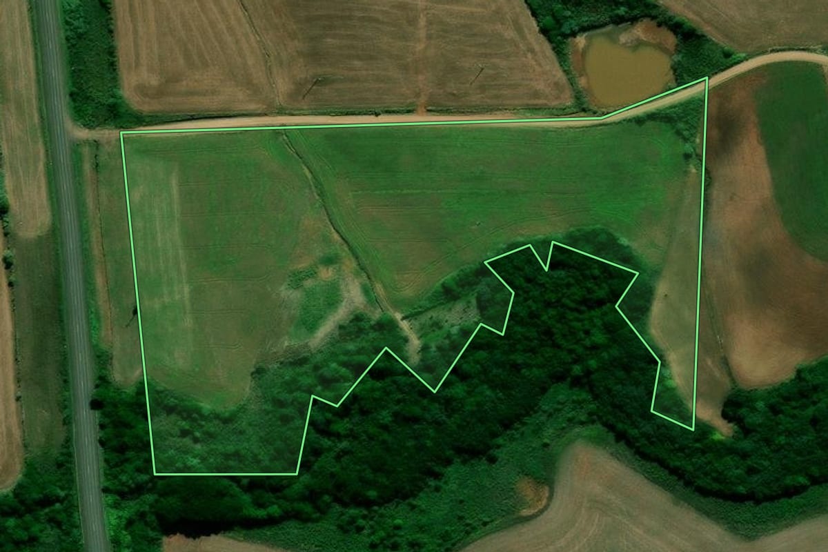 Imagem de satélite do imóvel rural em Cruz Alta (RS), com o contorno declarado no CAR desenhado por cima.