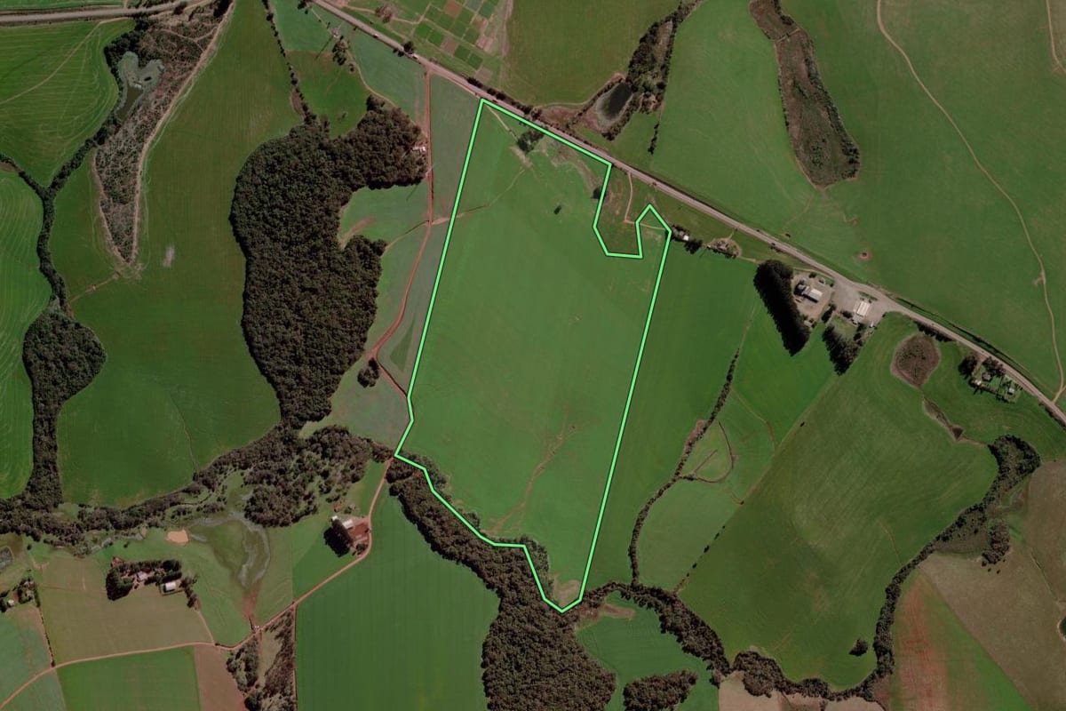 Imagem de satélite do imóvel rural em Cruz Alta (RS), com o contorno declarado no CAR desenhado por cima.