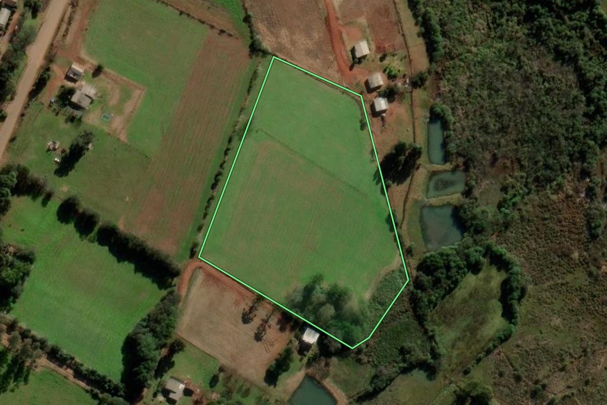 Imagem de satélite do imóvel rural em Cruz Alta (RS), com o contorno declarado no CAR desenhado por cima.
