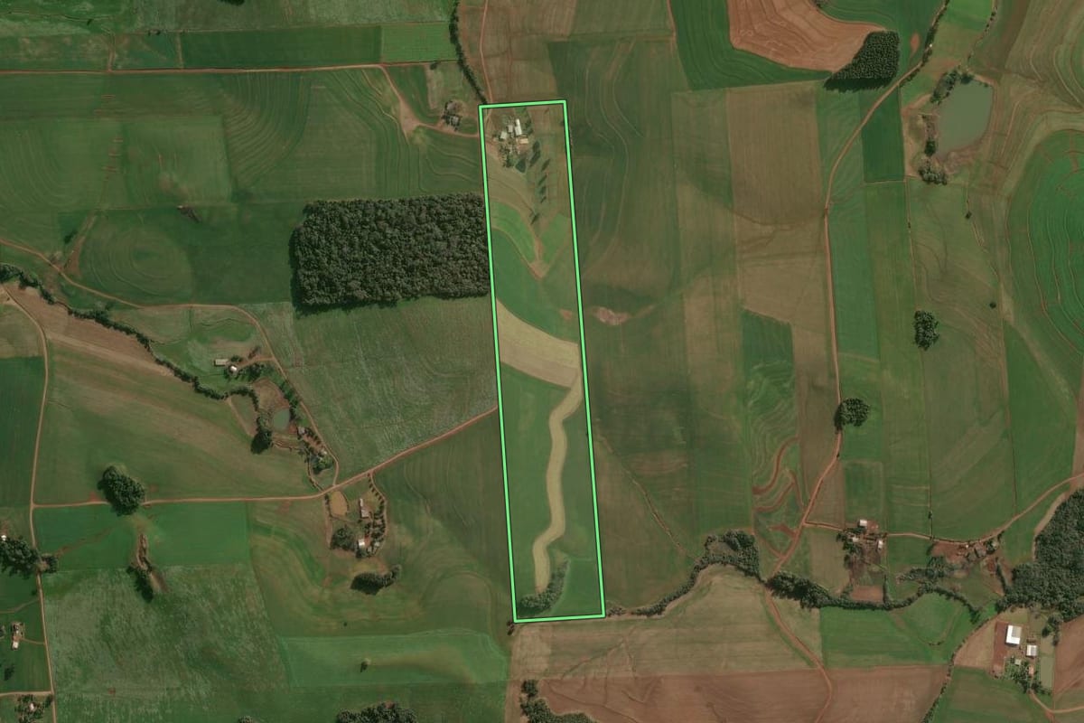 Imagem de satélite do imóvel rural em Cruzaltense (RS), com o contorno declarado no CAR desenhado por cima.