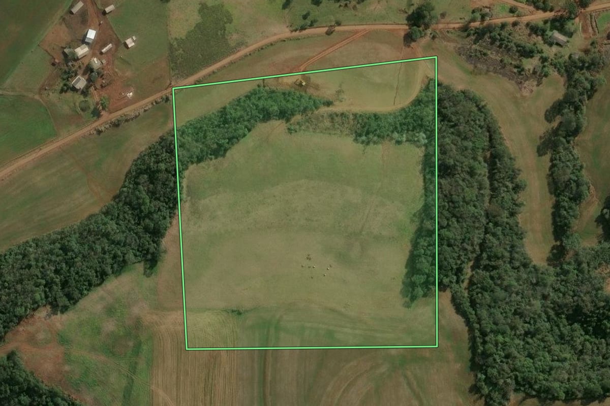 Imagem de satélite do imóvel rural em Cruzaltense (RS), com o contorno declarado no CAR desenhado por cima.