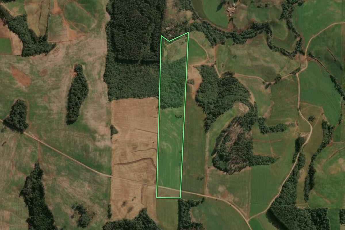Imagem de satélite do imóvel rural em Cruzaltense (RS), com o contorno declarado no CAR desenhado por cima.