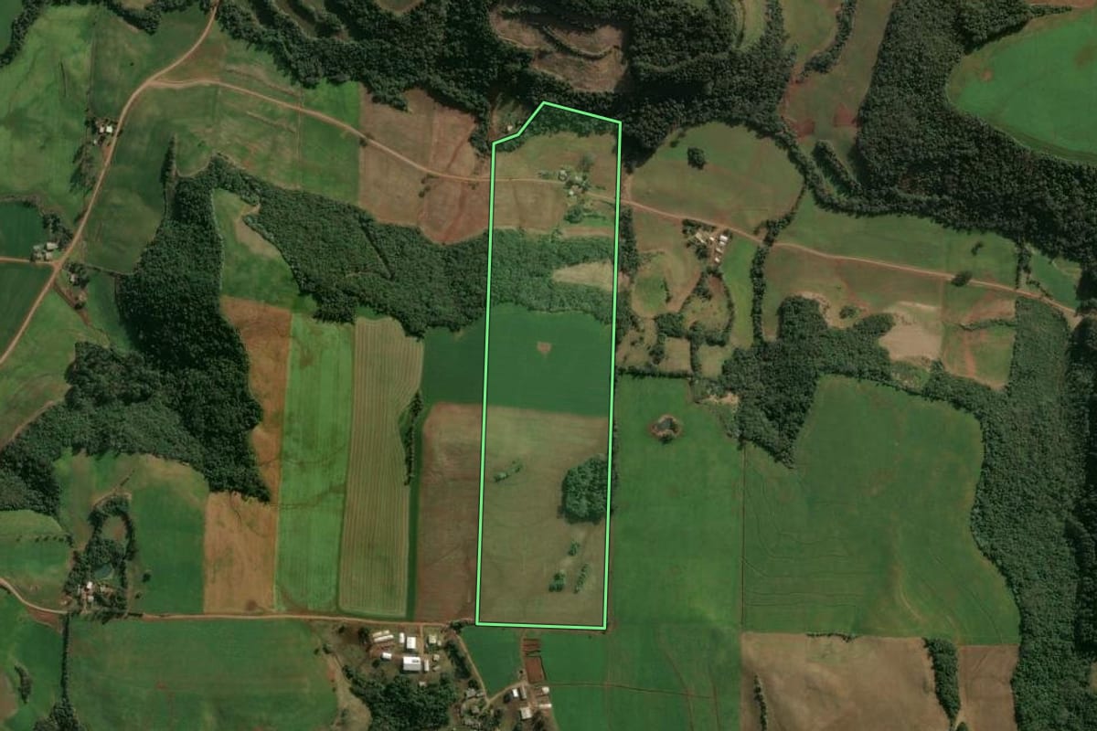 Imagem de satélite do imóvel rural em Cruzaltense (RS), com o contorno declarado no CAR desenhado por cima.