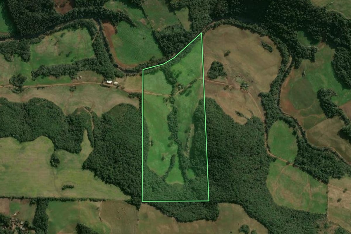 Imagem de satélite do imóvel rural em Cruzaltense (RS), com o contorno declarado no CAR desenhado por cima.