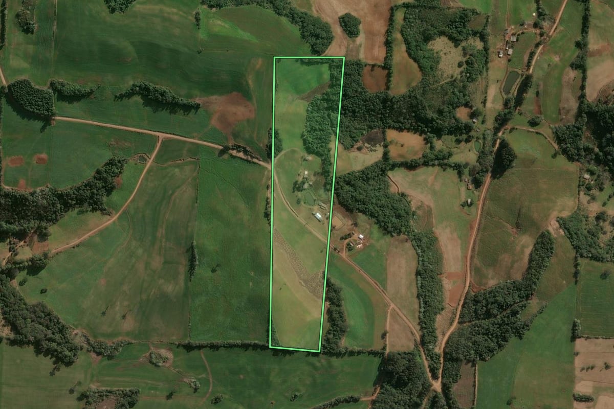 Imagem de satélite do imóvel rural em Cruzaltense (RS), com o contorno declarado no CAR desenhado por cima.