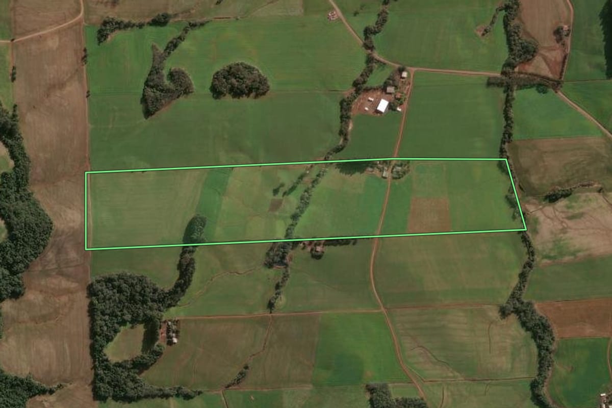 Imagem de satélite do imóvel rural em Cruzaltense (RS), com o contorno declarado no CAR desenhado por cima.