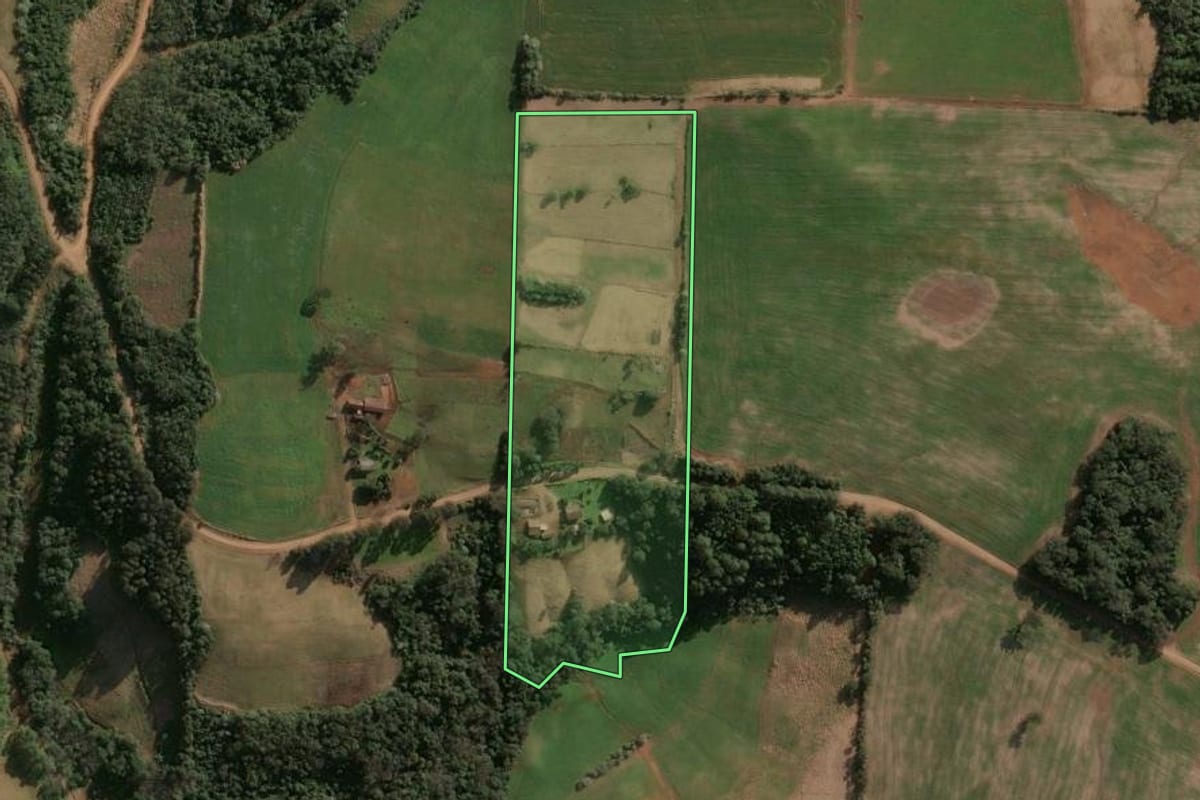 Imagem de satélite do imóvel rural em Cruzaltense (RS), com o contorno declarado no CAR desenhado por cima.
