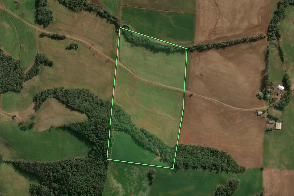 Imagem de satélite do imóvel rural em Cruzaltense (RS), com o contorno declarado no CAR desenhado por cima.