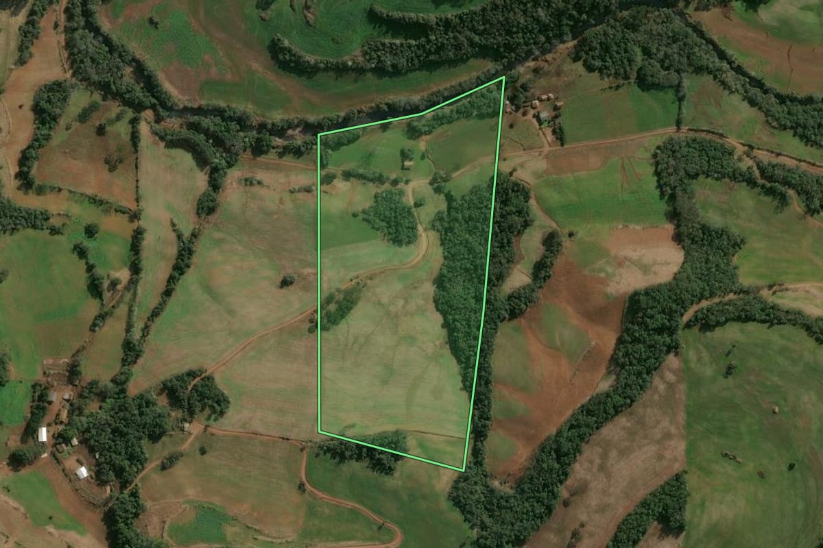 Imagem de satélite do imóvel rural em Cruzaltense (RS), com o contorno declarado no CAR desenhado por cima.
