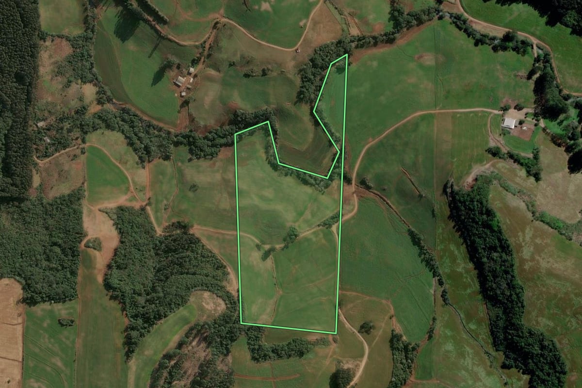 Imagem de satélite do imóvel rural em Cruzaltense (RS), com o contorno declarado no CAR desenhado por cima.