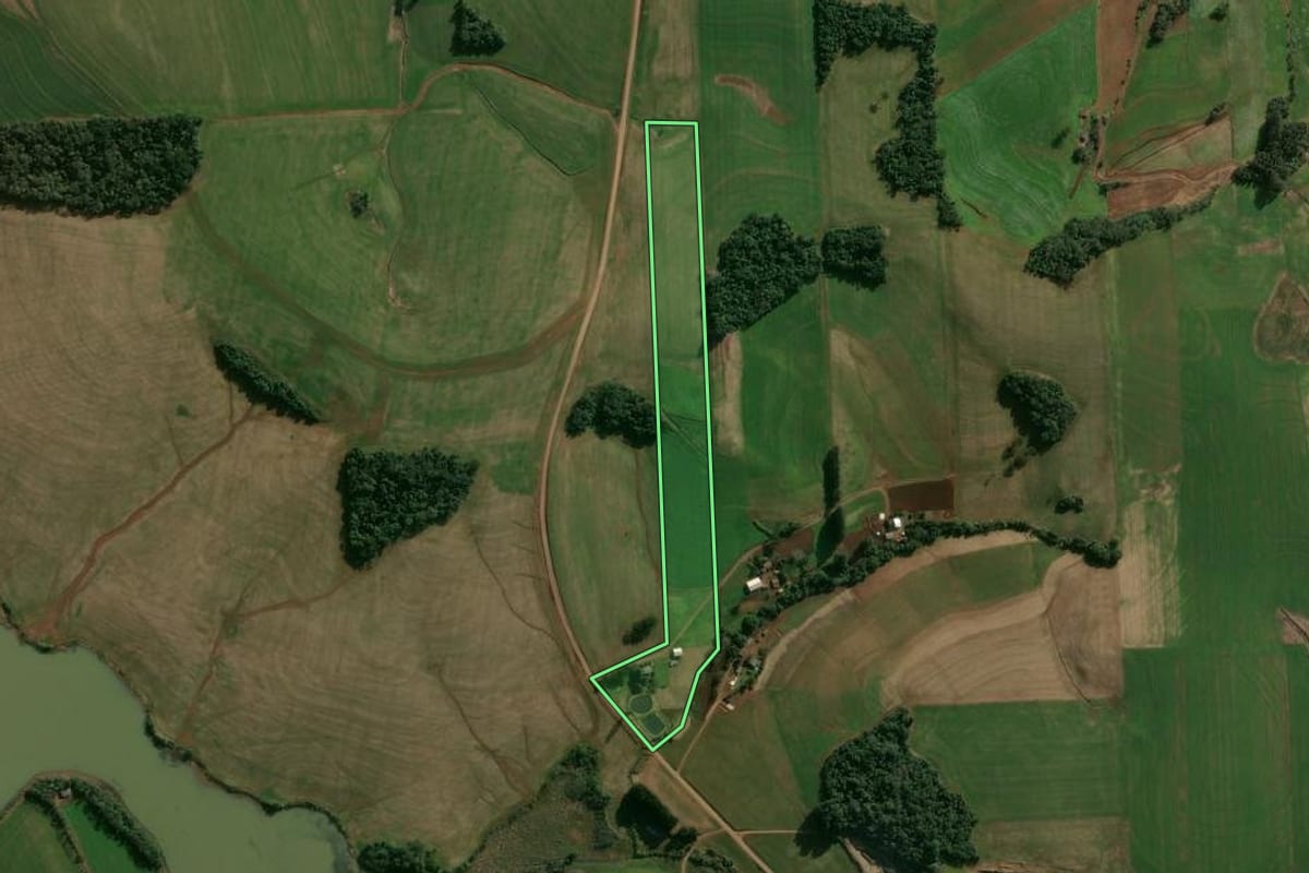 Imagem de satélite do imóvel rural em Cruzaltense (RS), com o contorno declarado no CAR desenhado por cima.