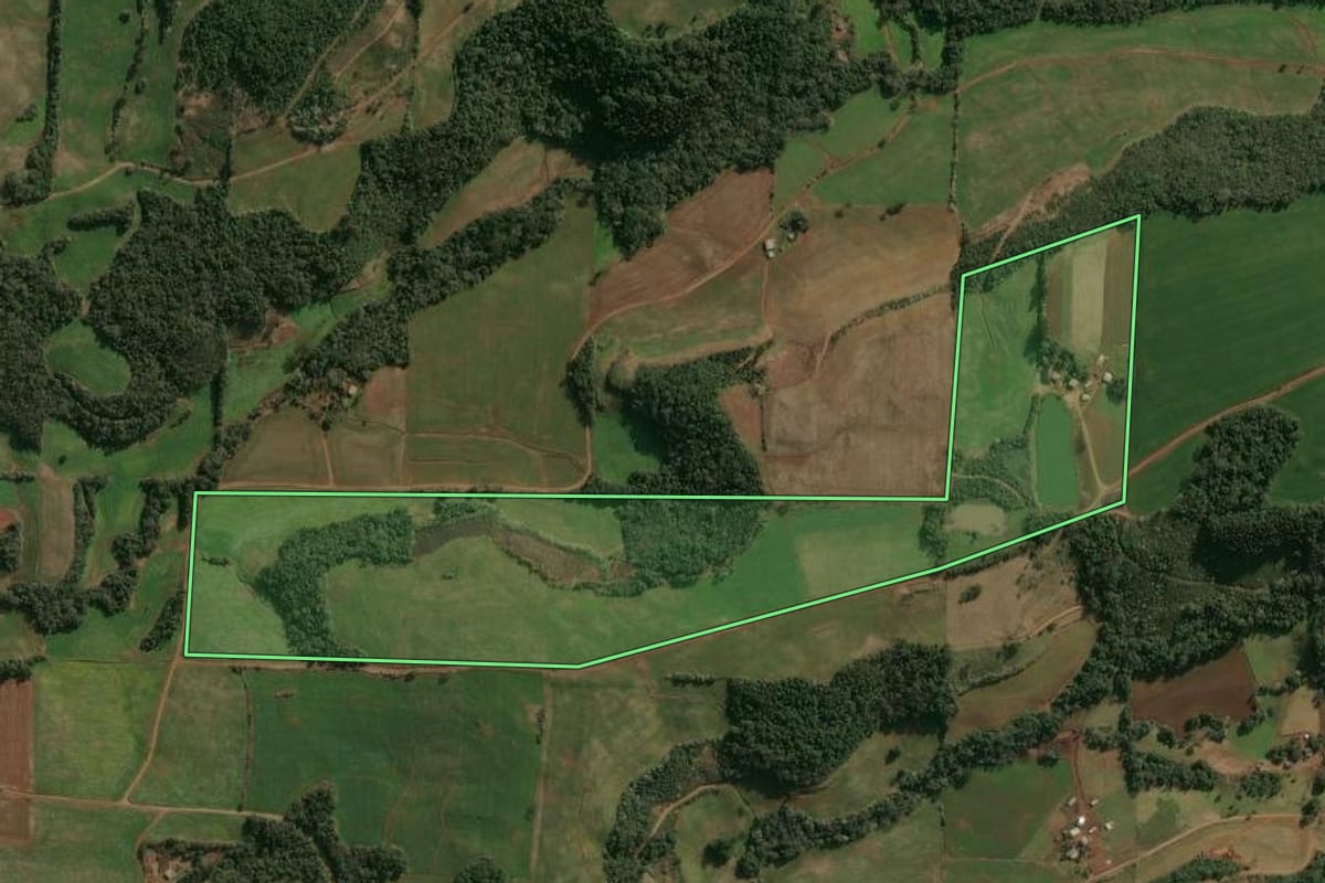 Imagem de satélite do imóvel rural em Cruzaltense (RS), com o contorno declarado no CAR desenhado por cima.