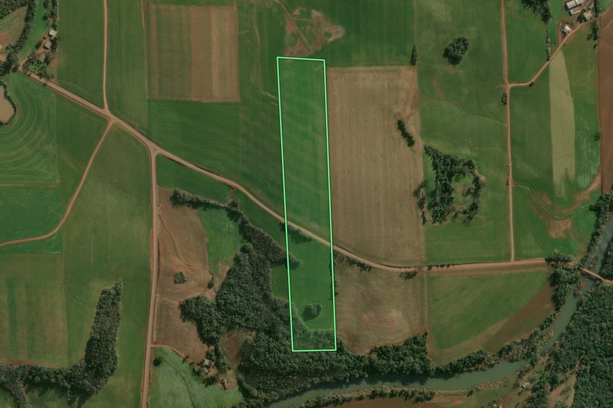 Imagem de satélite do imóvel rural em Cruzaltense (RS), com o contorno declarado no CAR desenhado por cima.