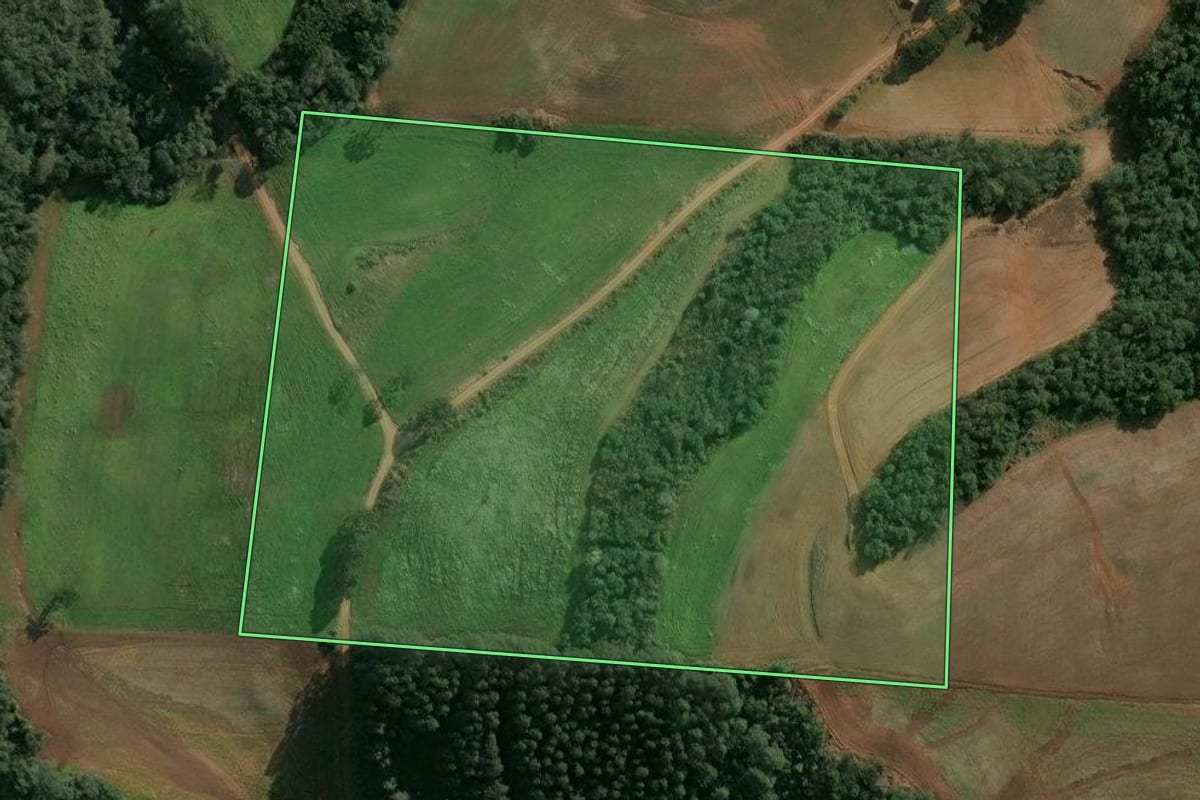 Imagem de satélite do imóvel rural em Cruzaltense (RS), com o contorno declarado no CAR desenhado por cima.