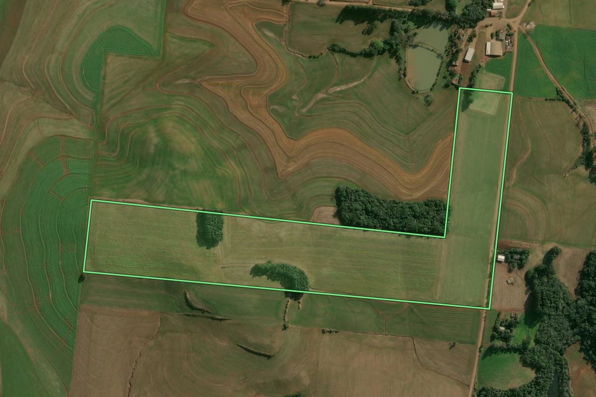 Imagem de satélite do imóvel rural em Cruzaltense (RS), com o contorno declarado no CAR desenhado por cima.