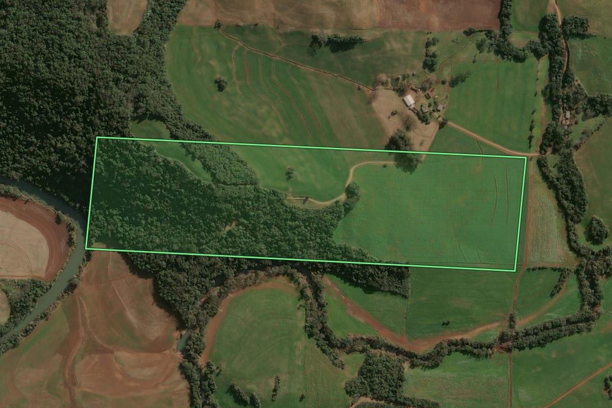 Imagem de satélite do imóvel rural em Cruzaltense (RS), com o contorno declarado no CAR desenhado por cima.