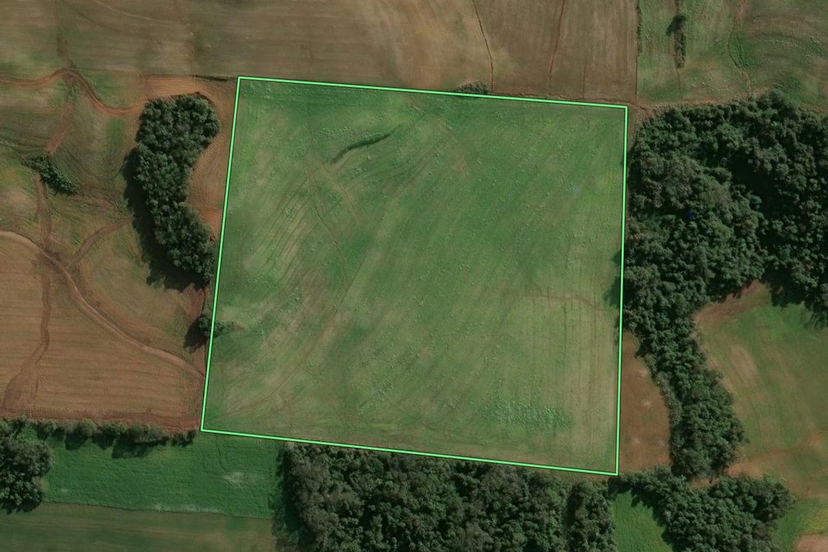 Imagem de satélite do imóvel rural em Cruzaltense (RS), com o contorno declarado no CAR desenhado por cima.