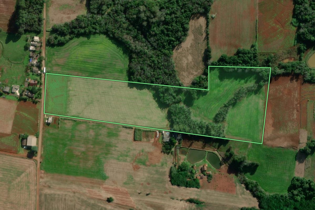 Imagem de satélite do imóvel rural em Cruzeiro do Sul (RS), com o contorno declarado no CAR desenhado por cima.