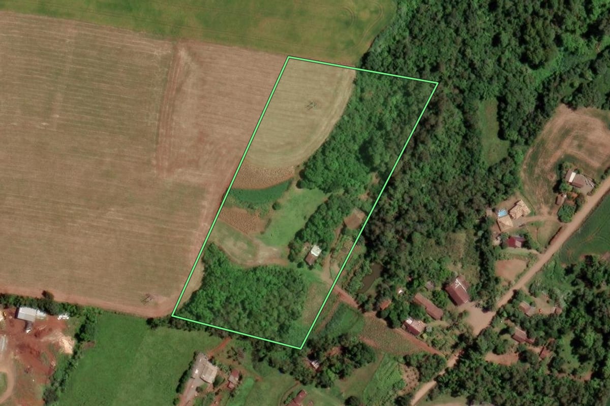Imagem de satélite do imóvel rural em Cruzeiro do Sul (RS), com o contorno declarado no CAR desenhado por cima.