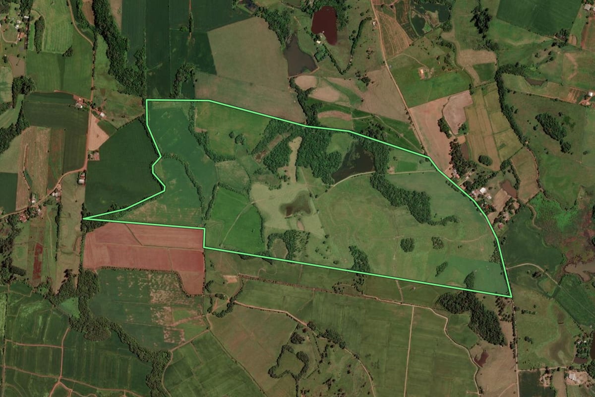 Imagem de satélite do imóvel rural em Cruzeiro do Sul (RS), com o contorno declarado no CAR desenhado por cima.