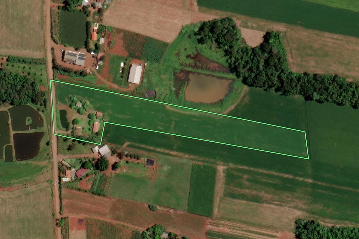 Imagem de satélite do imóvel rural em Cruzeiro do Sul (RS), com o contorno declarado no CAR desenhado por cima.